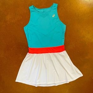Womens Tennis Dress Teal, Orange & White with Cut Out Back